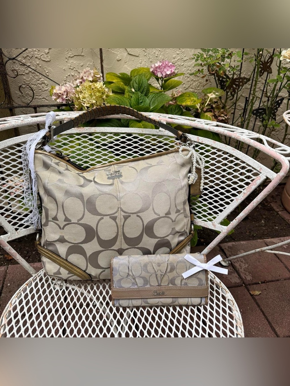 Y2K Slouchy Coach Monogramed Shoulder Bag & Matching Wallet